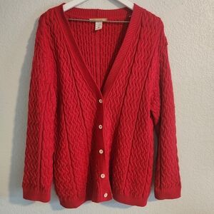 Studio 17 Vibrant Red Cable Knit Cardigan